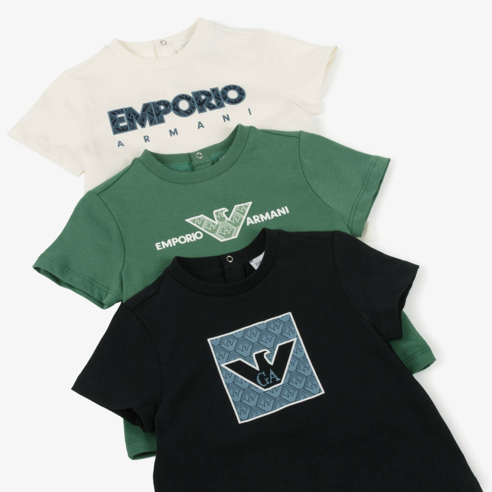 Emporio Armani-Boys Trio of Green Cotton Tees | Childrensalon Outlet