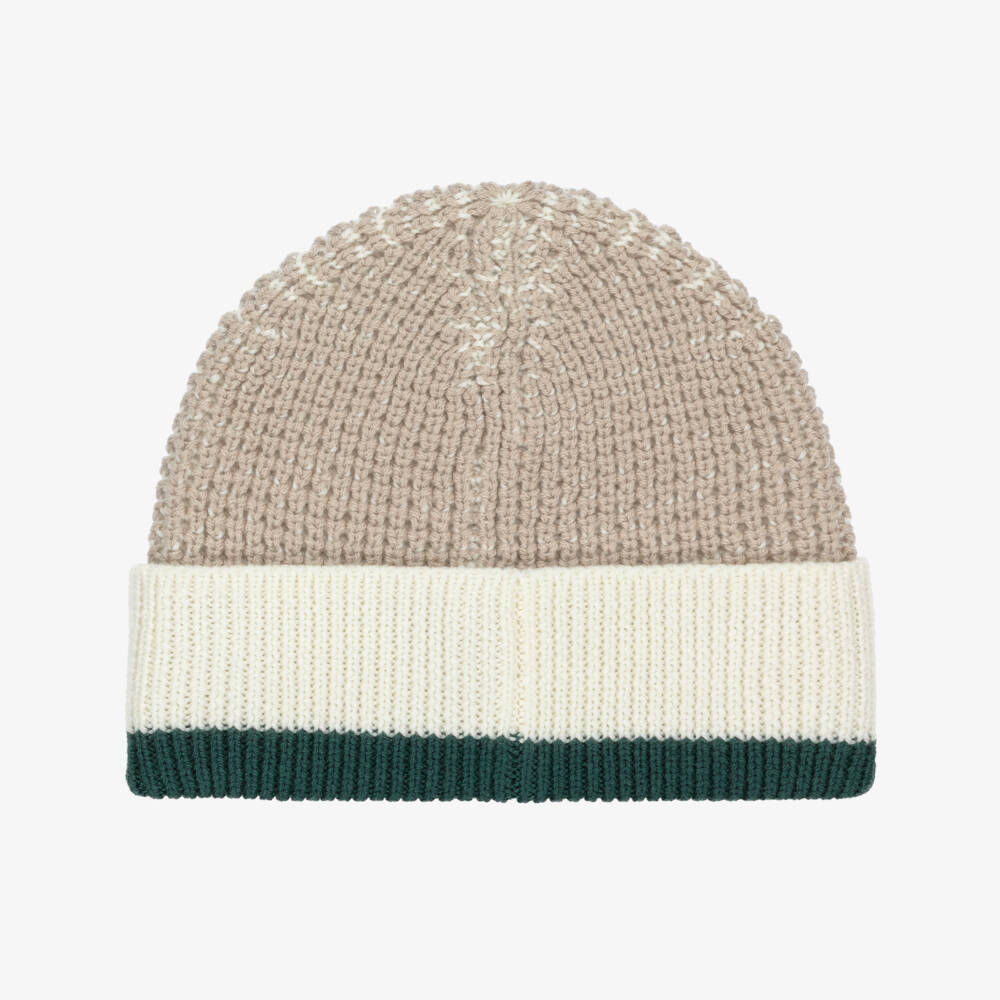 Emporio Armani-Boys Waffle-Knit Beige Beanie | Childrensalon Outlet