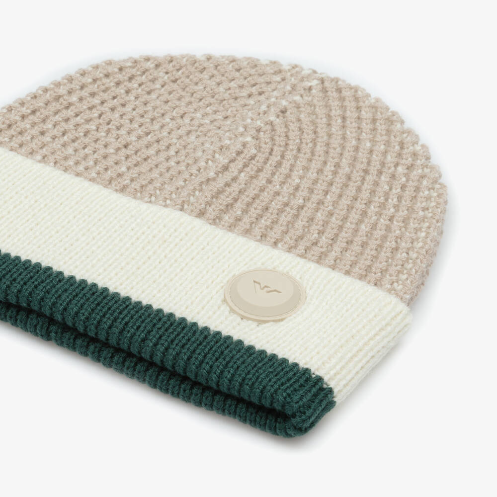 Emporio Armani-Boys Waffle-Knit Beige Beanie | Childrensalon Outlet
