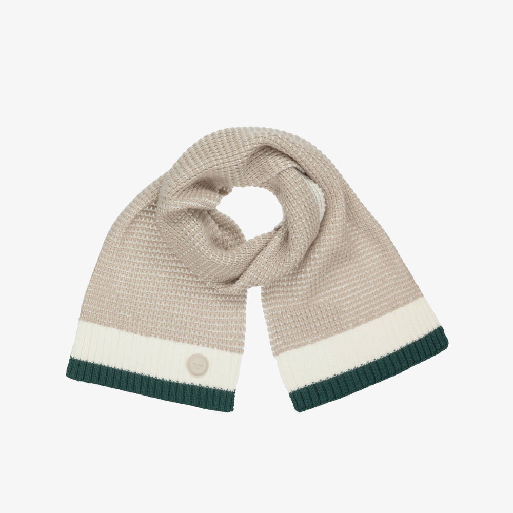 Emporio Armani-Boys Waffle Knit Beige Scarf | Childrensalon Outlet