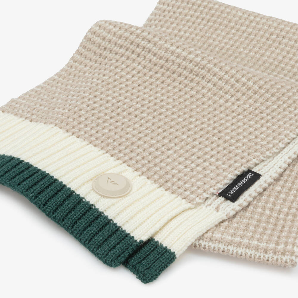 Emporio Armani-Boys Waffle Knit Beige Scarf | Childrensalon Outlet