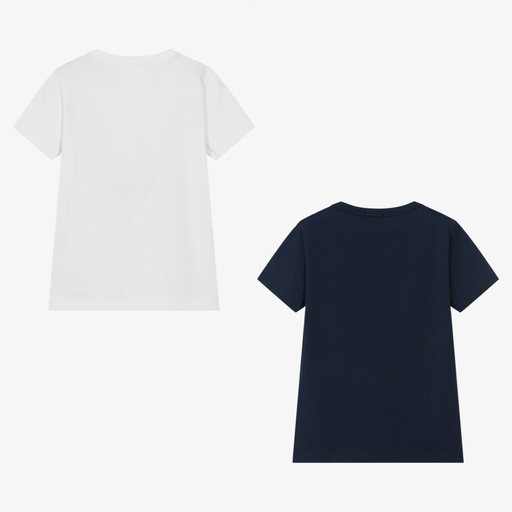 Emporio Armani-Boys White & Blue Cotton T-Shirts (2 Pack) | Childrensalon Outlet