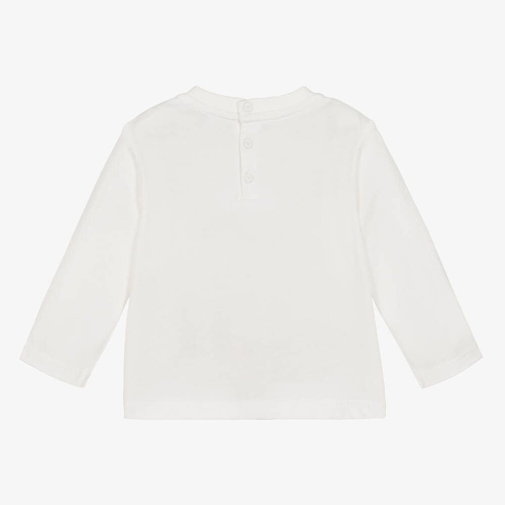 إEmporio Armani-توب أطفال ولادي قطن لون أبيض وأزرق | Childrensalon Outlet