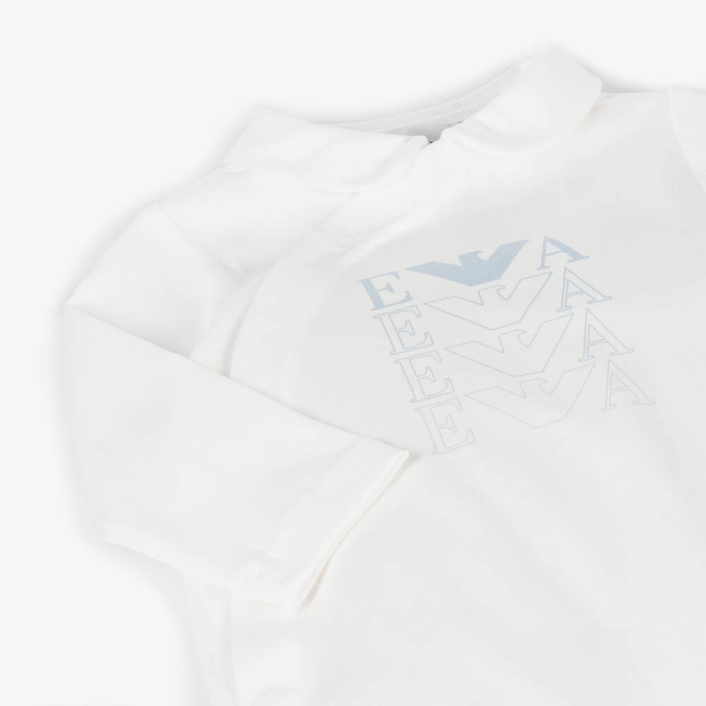 Emporio Armani-Boys White & Blue Logo Romper | Childrensalon Outlet