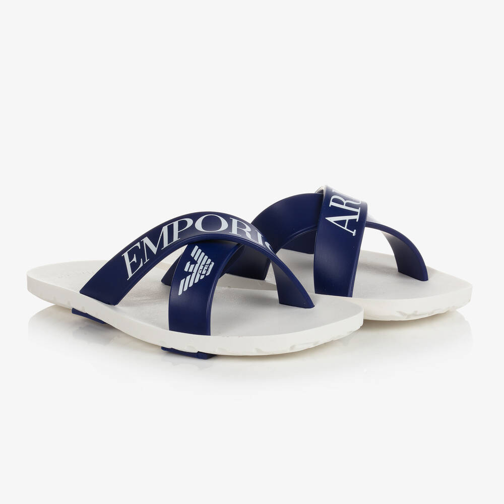 Emporio Armani - Pantoletten in Weiß und Blau (J) | Childrensalon