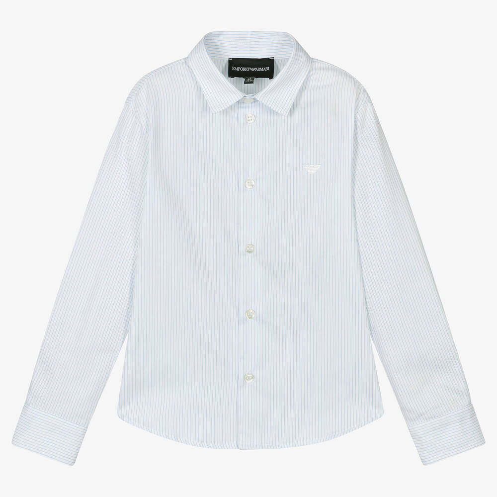 Emporio Armani - Chemise coton bleu et blanc rayé | Childrensalon