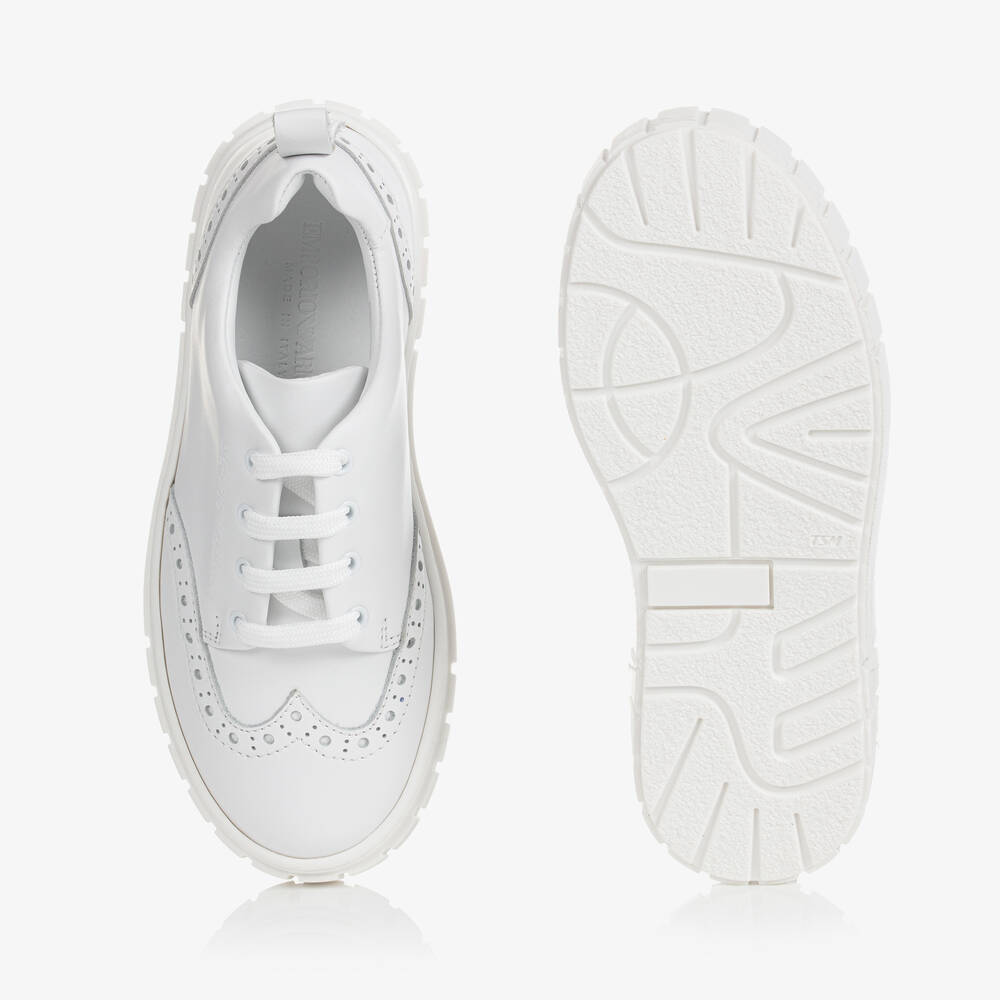 Emporio Armani - Boys White Brogue Leather Trainers