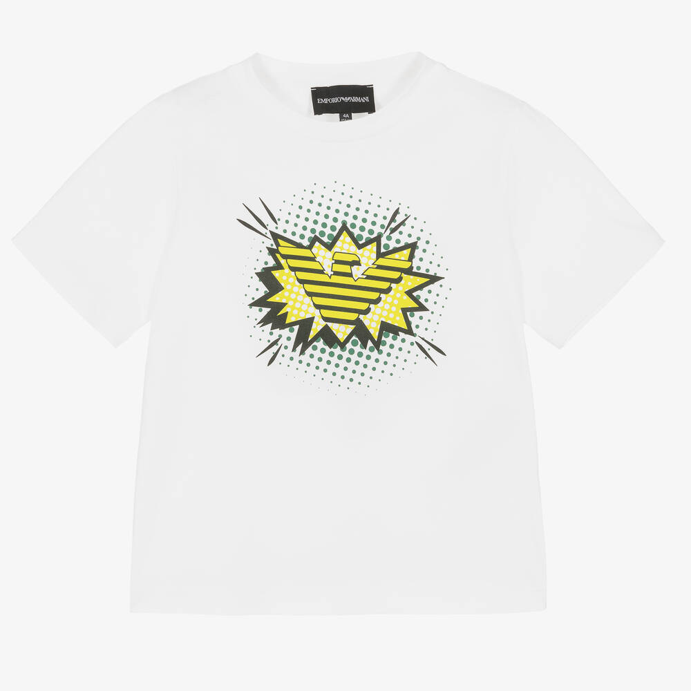Emporio Armani-Boys White Cartoon Logo T-Shirt | Childrensalon Outlet