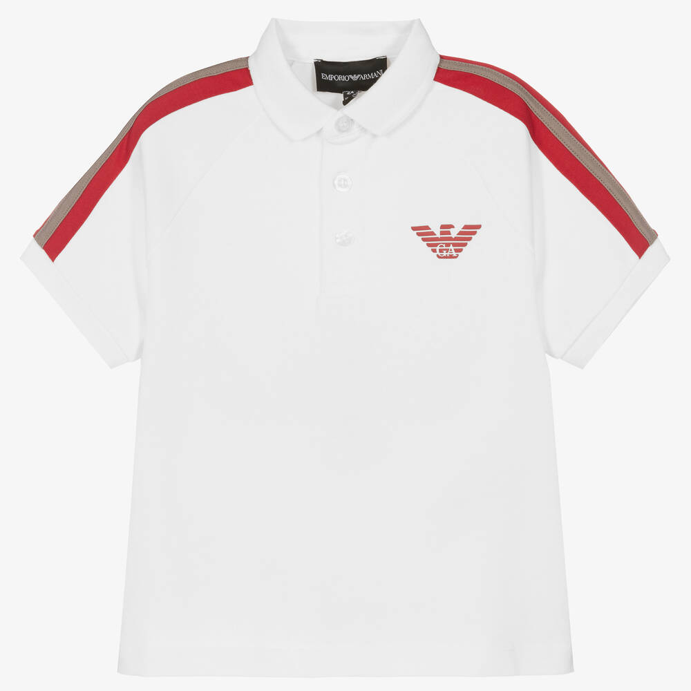 Emporio Armani - Boys White Cotton Eagle Logo Polo Shirt | Childrensalon