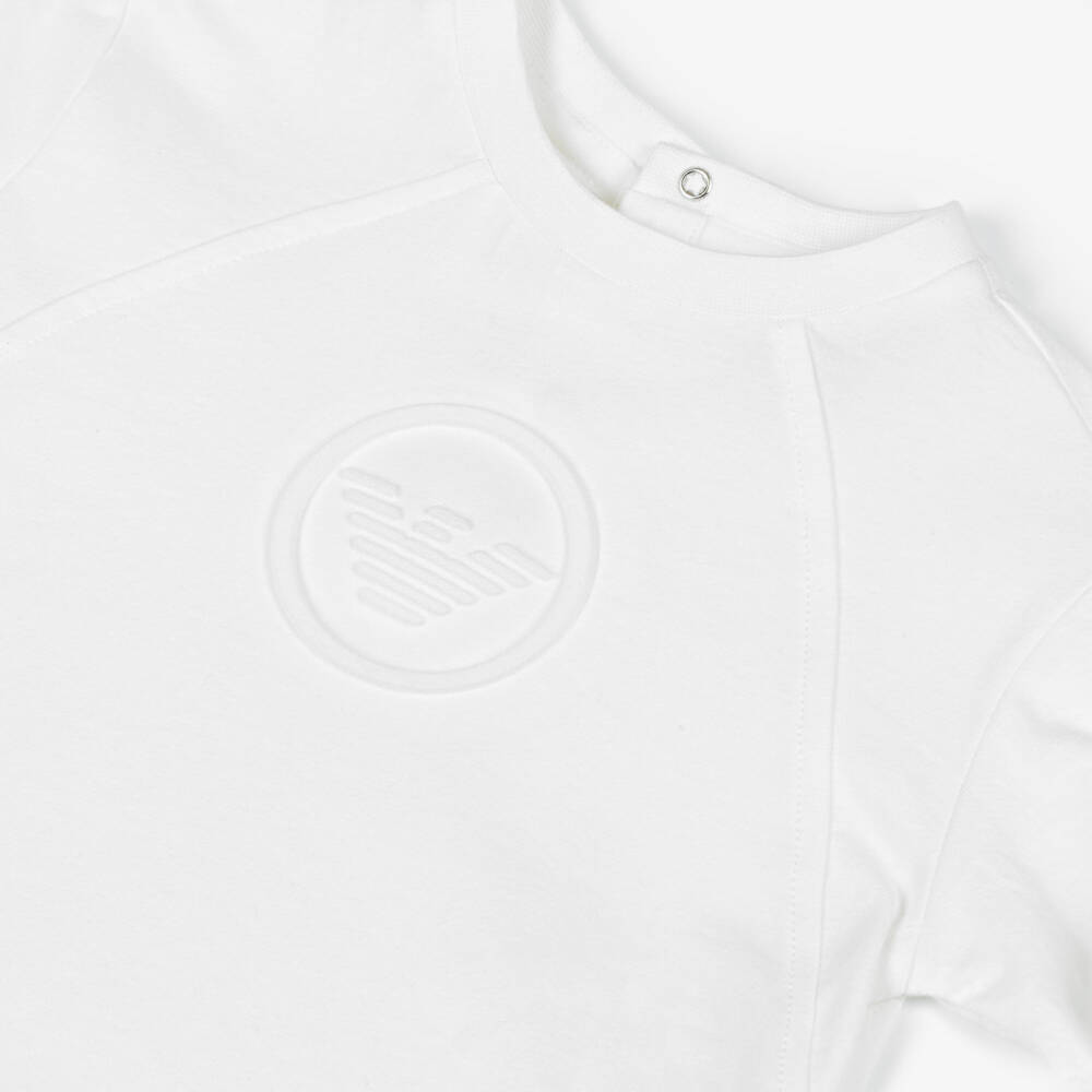 Emporio Armani-Boys White Cotton Embossed Logo T-Shirt | Childrensalon Outlet