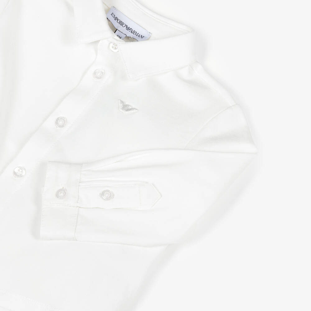 Emporio Armani-Boys White Cotton Jersey Long Sleeved Shirt | Childrensalon Outlet