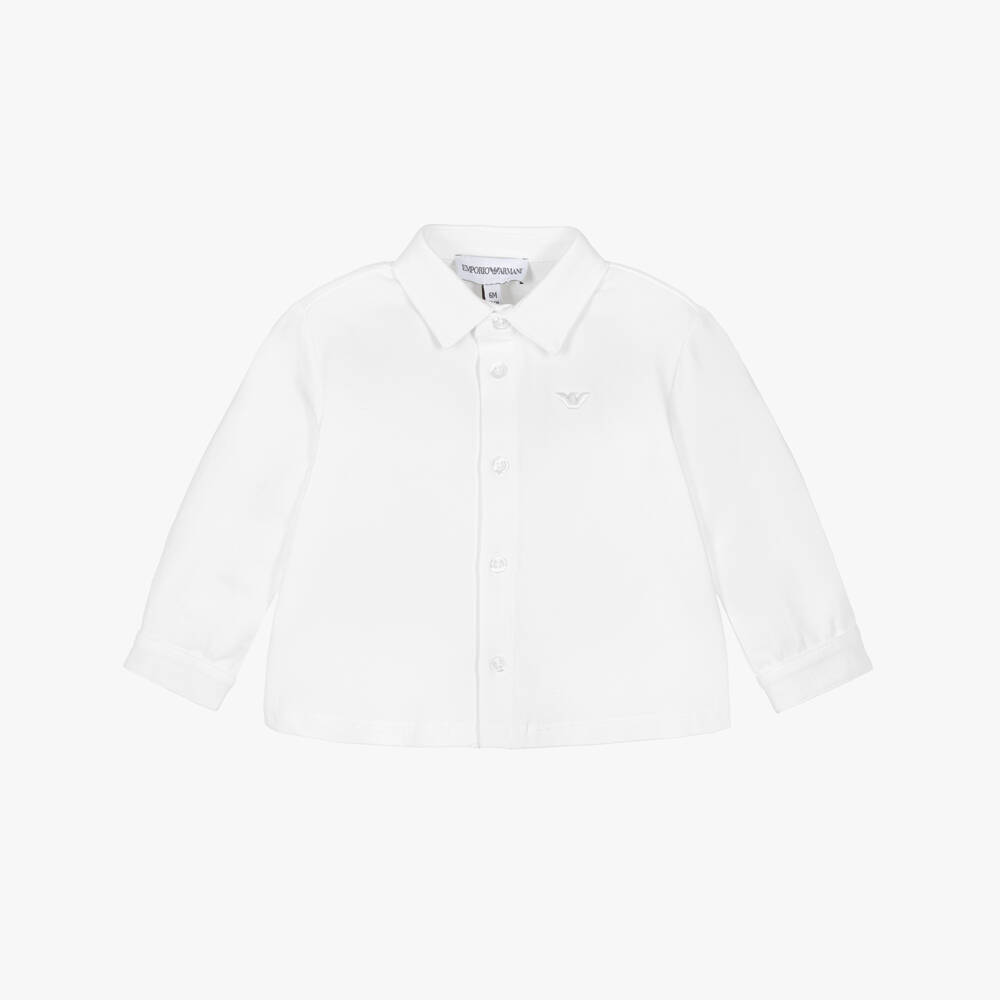 Emporio Armani-Boys White Cotton Jersey Long Sleeved Shirt | Childrensalon Outlet