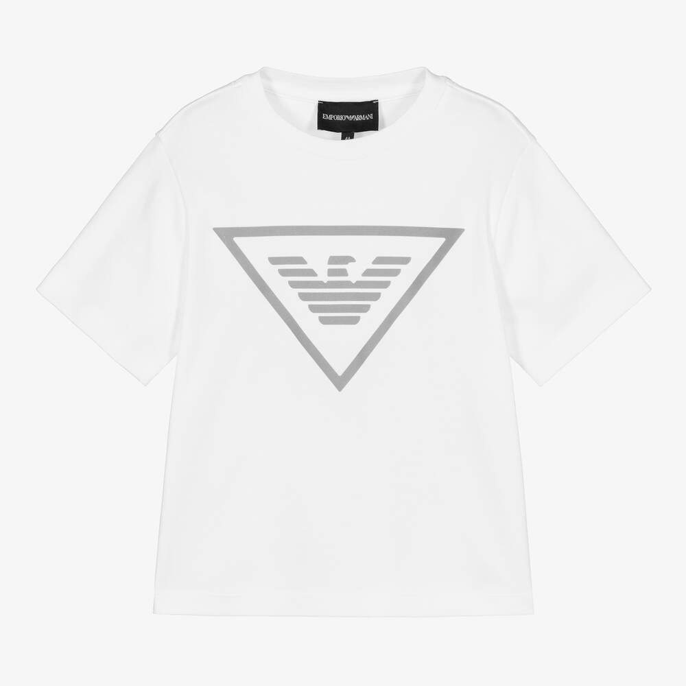 Emporio Armani - Boys White Cotton Logo T-Shirt | Childrensalon