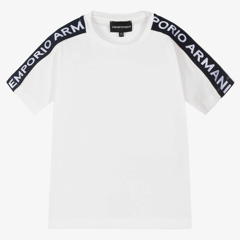 Emporio Armani - Boys White Cotton Logo T-Shirt | Childrensalon