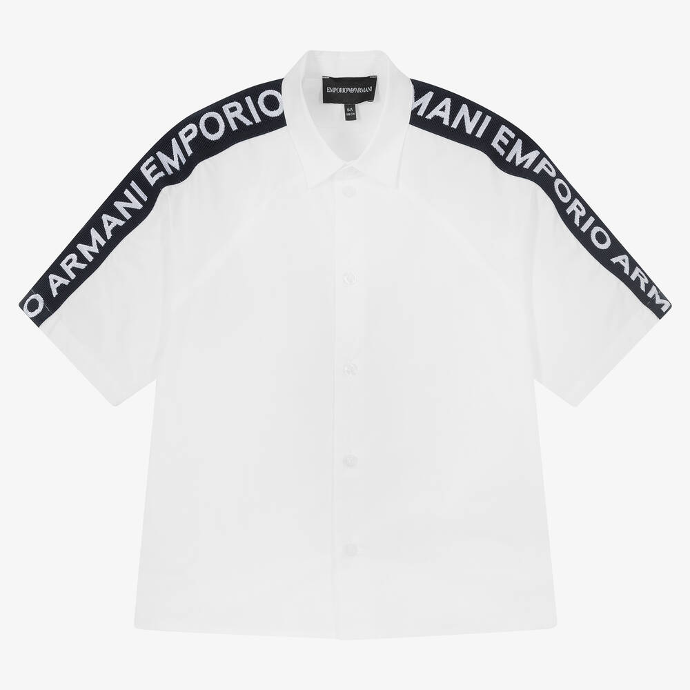 Emporio Armani - Белая хлопковая рубашка с логотипной лентой | Childrensalon
