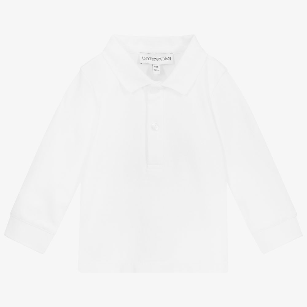 Emporio Armani Boys White Cotton Polo Shirt Childrensalon Outlet