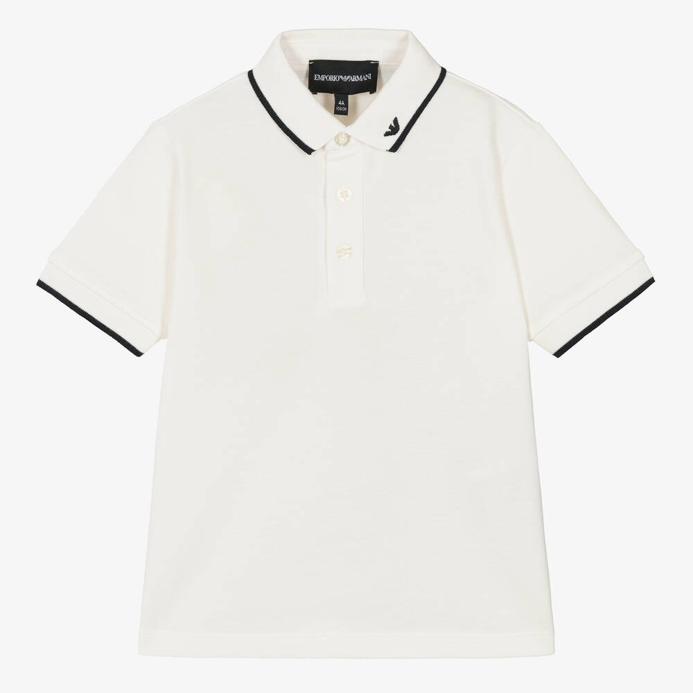 Emporio Armani-Boys White Cotton Polo Shirt | Childrensalon Outlet
