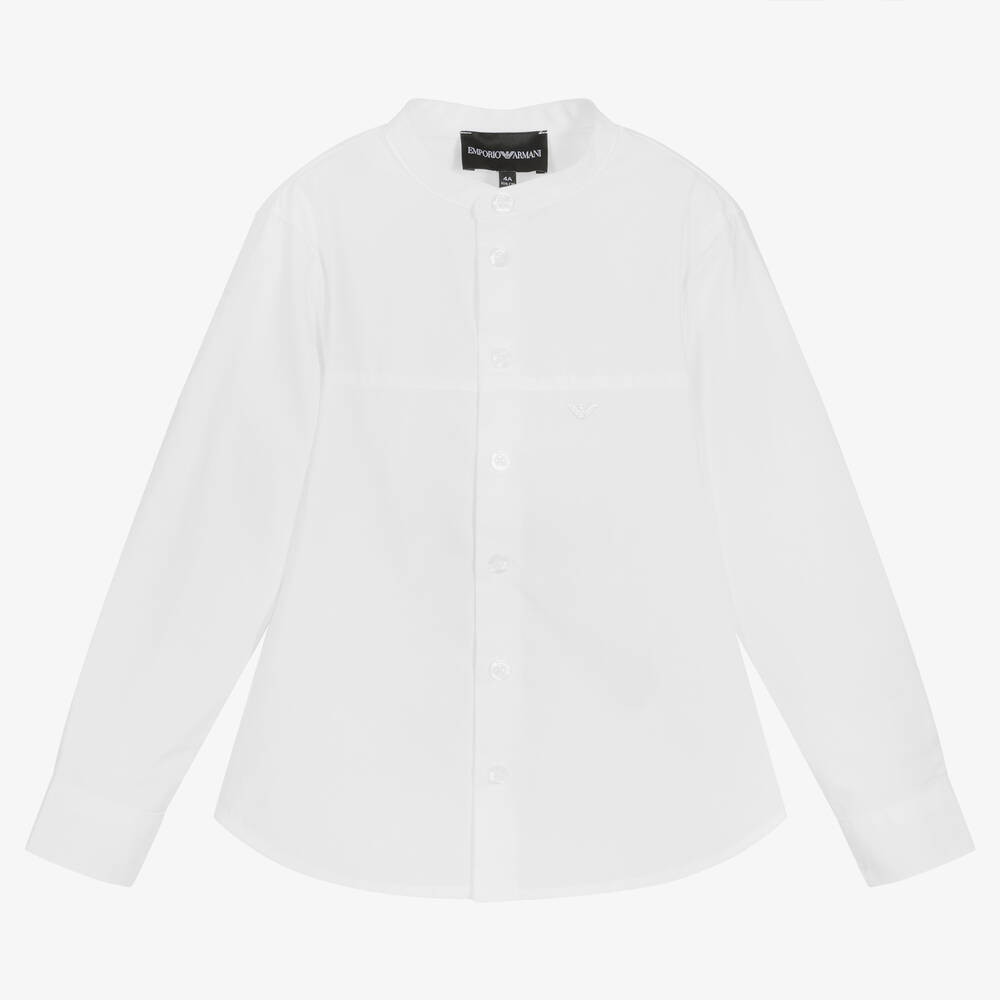 Emporio Armani - قميص قطن بوبلين لون أبيض للأولاد | Childrensalon