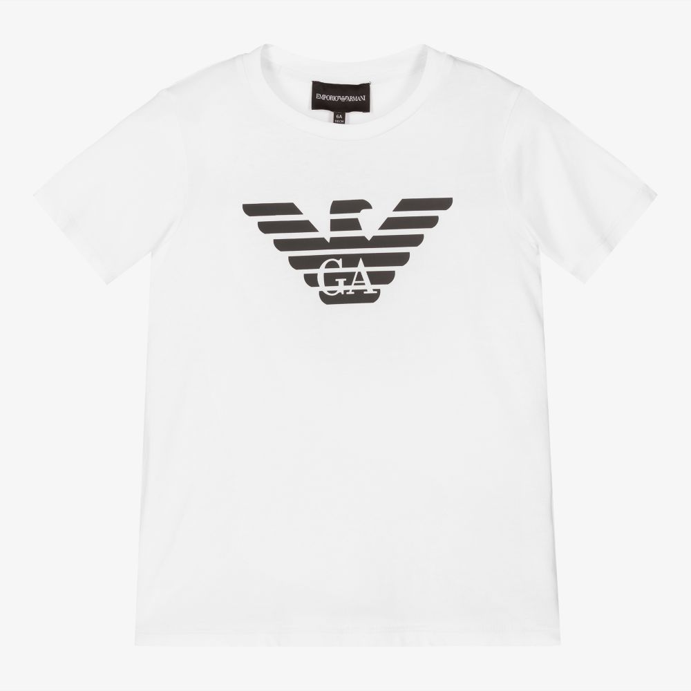Emporio Armani - Boys White Cotton T-Shirt | Childrensalon
