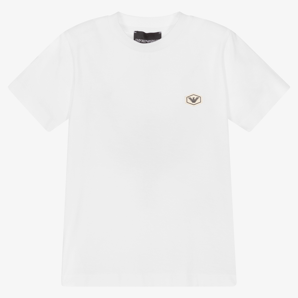 Emporio Armani - Белая хлопковая футболка для мальчиков | Childrensalon