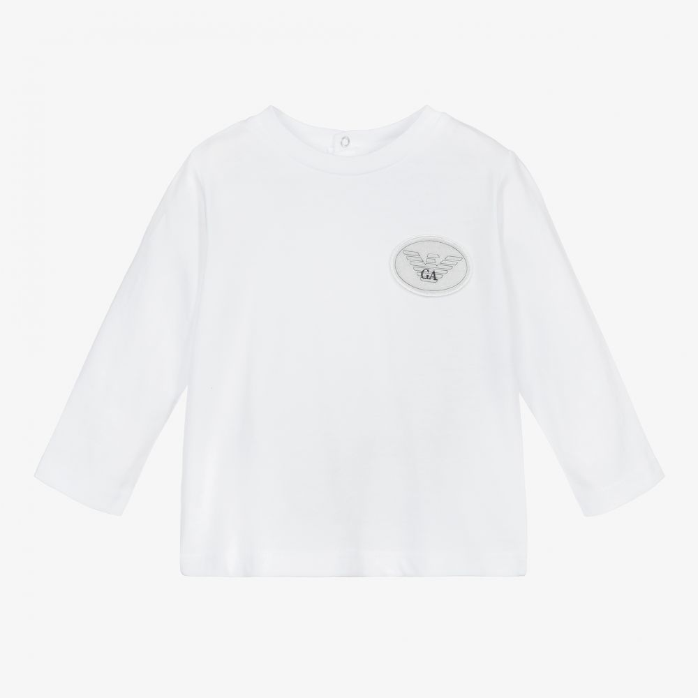 Emporio Armani - Boys White Cotton Top | Childrensalon