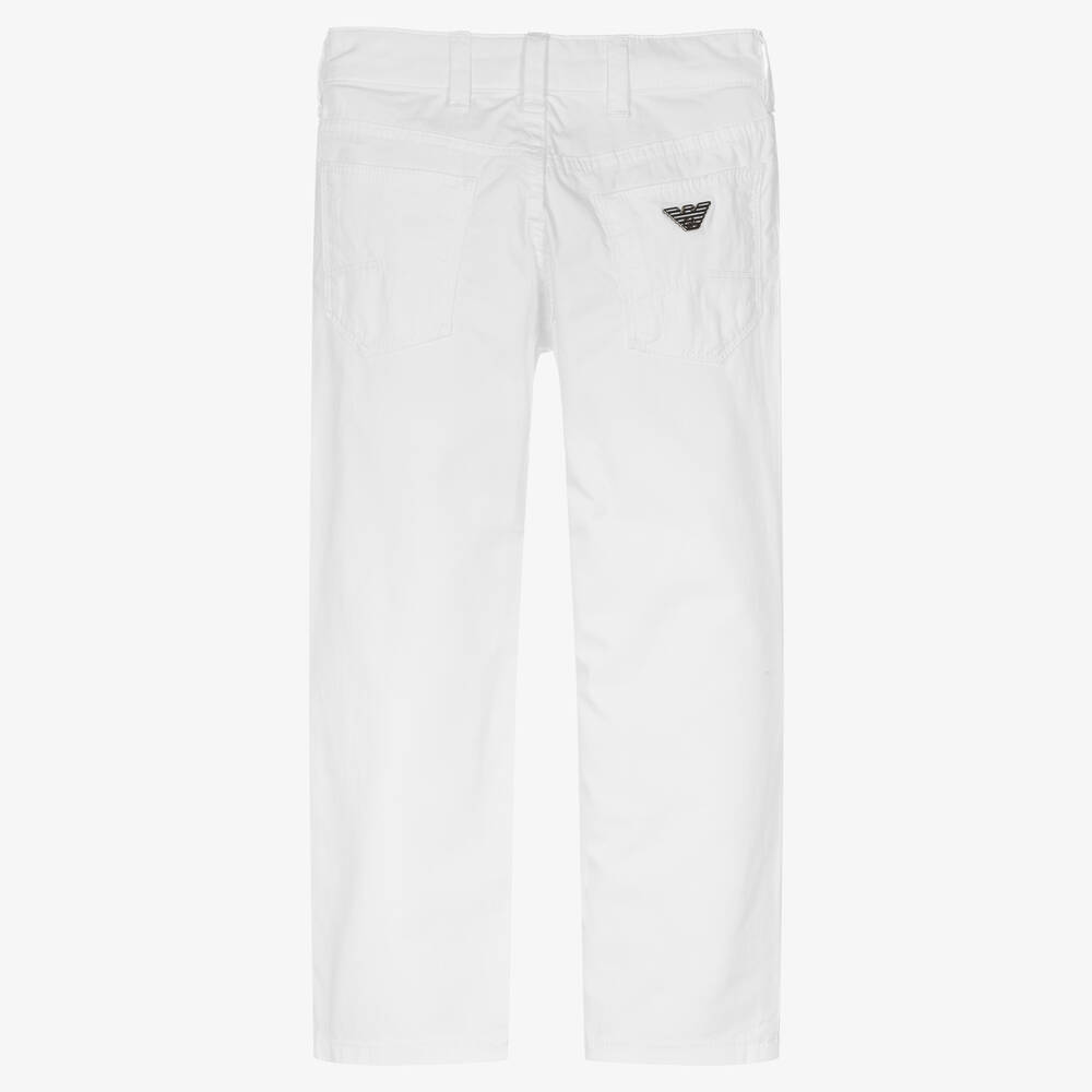 Emporio Armani-Boys White Cotton Trousers | Childrensalon Outlet