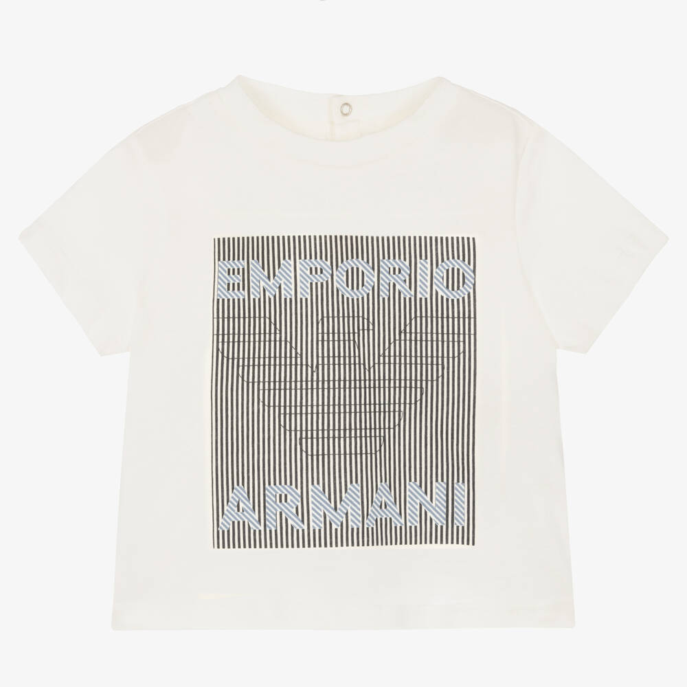 Emporio Armani - تيشيرت أطفال ولادي قطن لون أبيض | Childrensalon