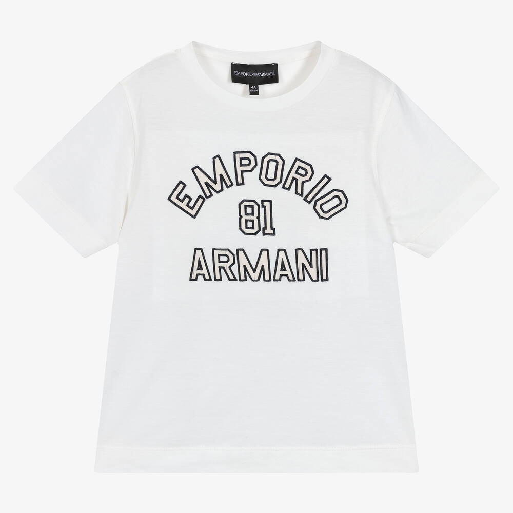 Emporio Armani - Weißes Lyocell-T-Shirt für Jungen | Childrensalon