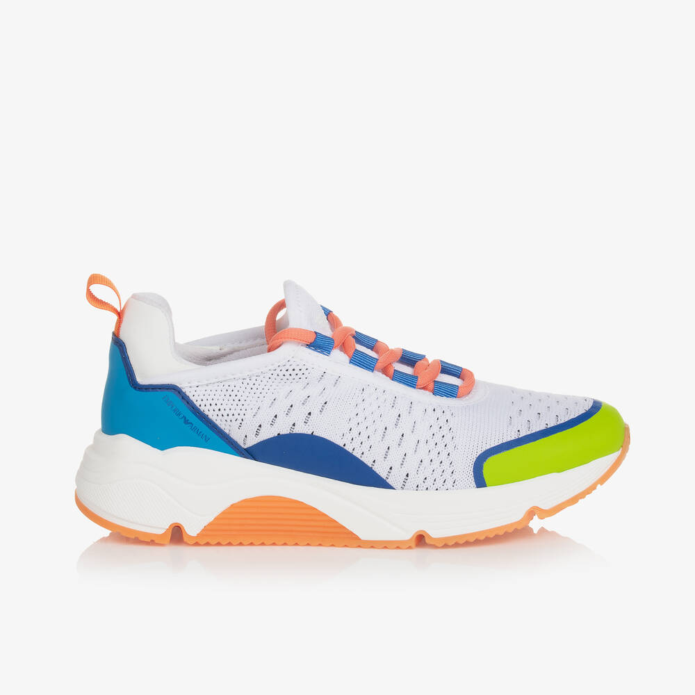 Emporio Armani-Boys White Mesh Eagle Logo Trainers | Childrensalon Outlet