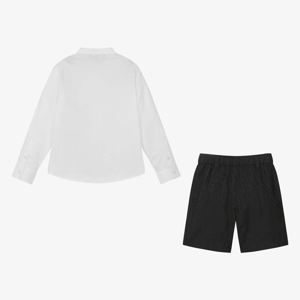 Emporio Armani-Boys White & Navy Blue Shorts Set | Childrensalon Outlet
