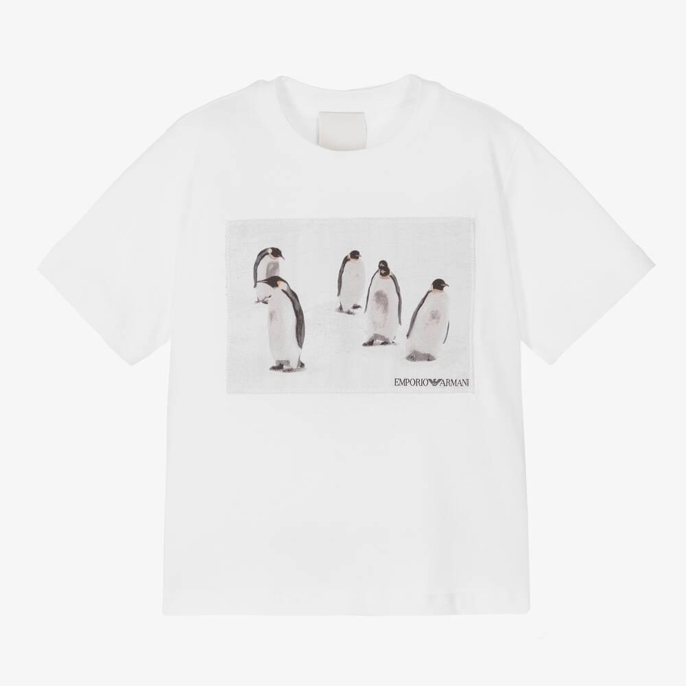 Emporio Armani - Белая футболка с пингвинами для мальчиков | Childrensalon
