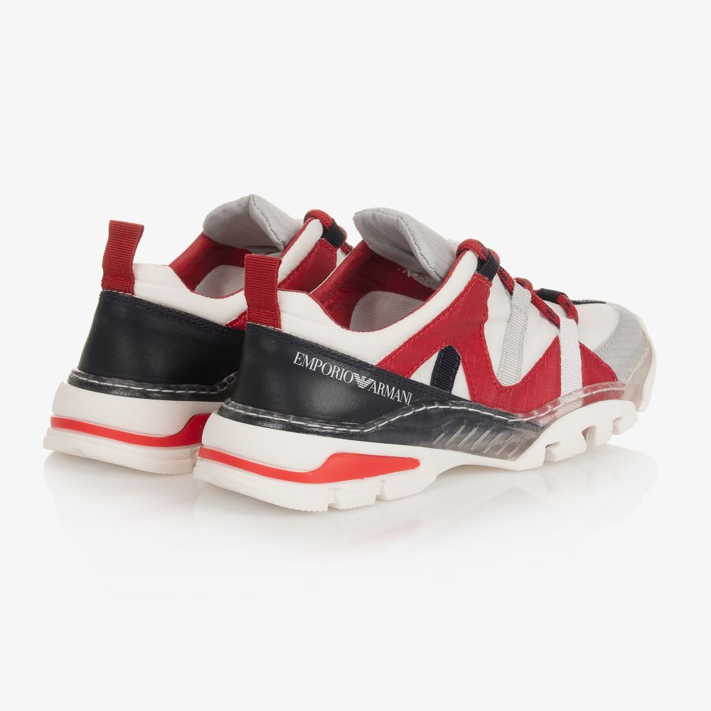 Emporio Armani Boys White Red Trainers Childrensalon Outlet