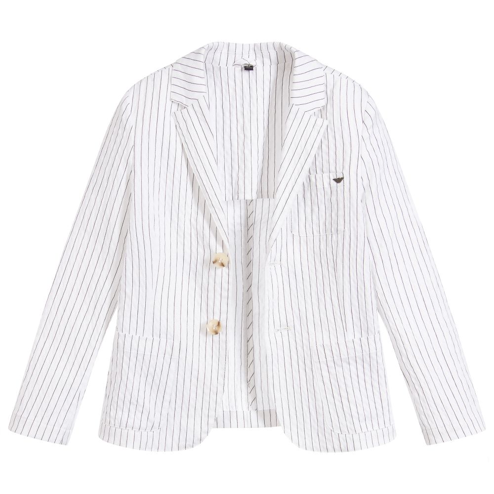 Emporio Armani Boys White Stripe Blazer Childrensalon Outlet