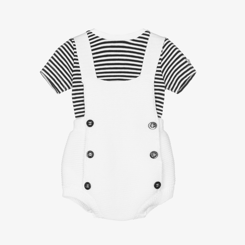 Emporio Armani - Boys White Stripe Dungaree Set | Childrensalon