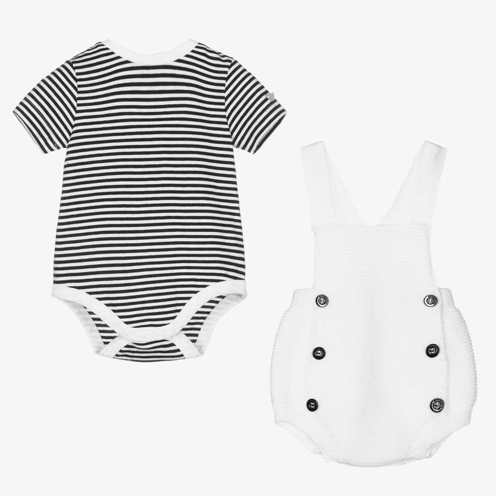 Emporio Armani-Белый полукомбинезон с боди в полоску для мальчиков | Childrensalon Outlet