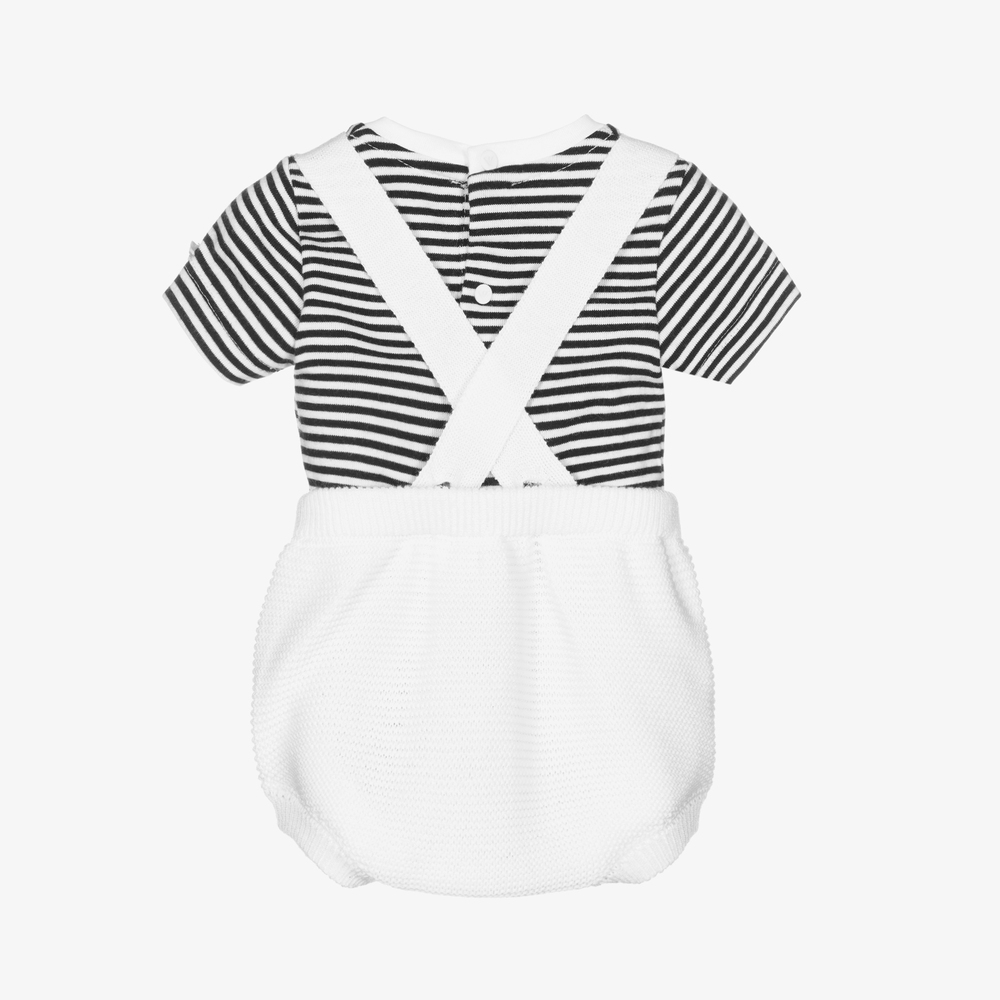 Emporio Armani-Белый полукомбинезон с боди в полоску для мальчиков | Childrensalon Outlet