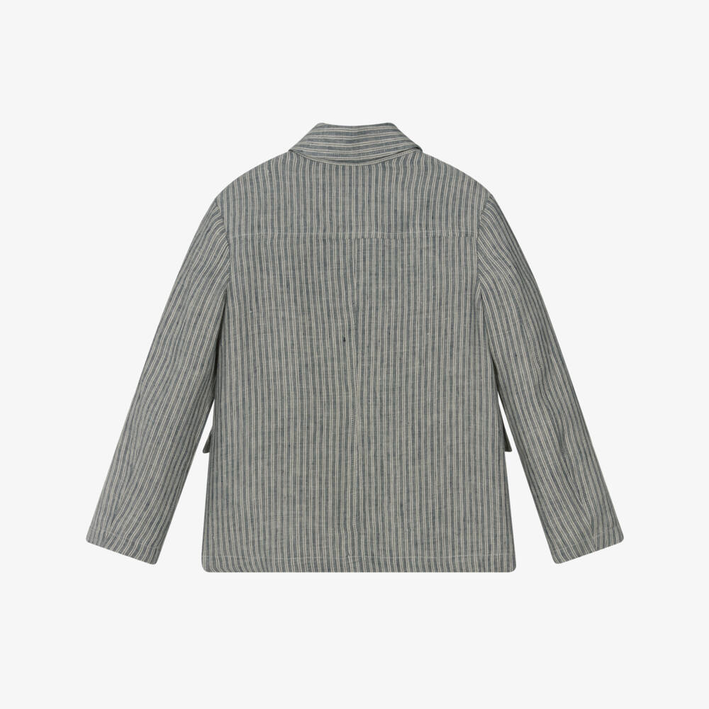Emporio Armani-Gentleman's Azure Linen Stripe Blazer | Childrensalon Outlet