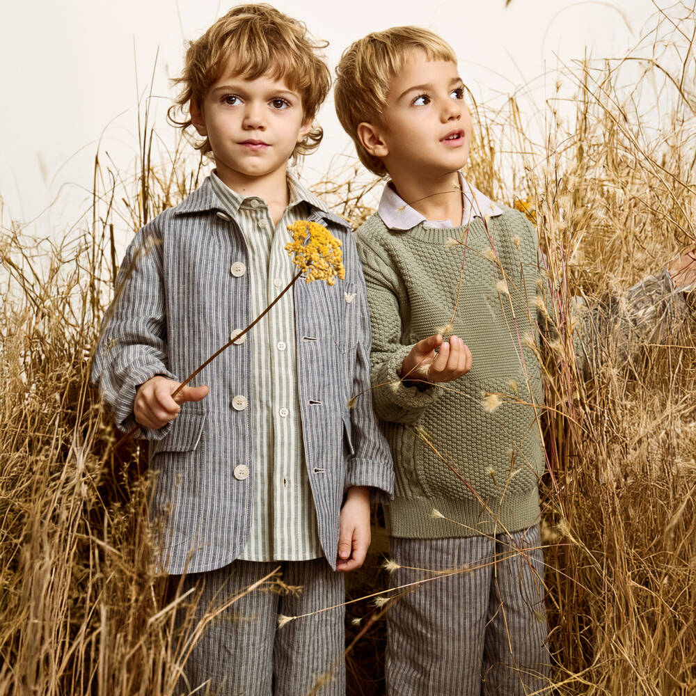 Emporio Armani-Gentleman's Azure Linen Stripe Blazer | Childrensalon Outlet