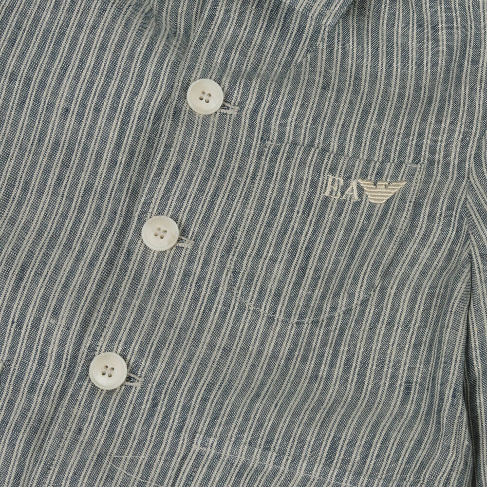 Emporio Armani-Gentleman's Azure Linen Stripe Blazer | Childrensalon Outlet