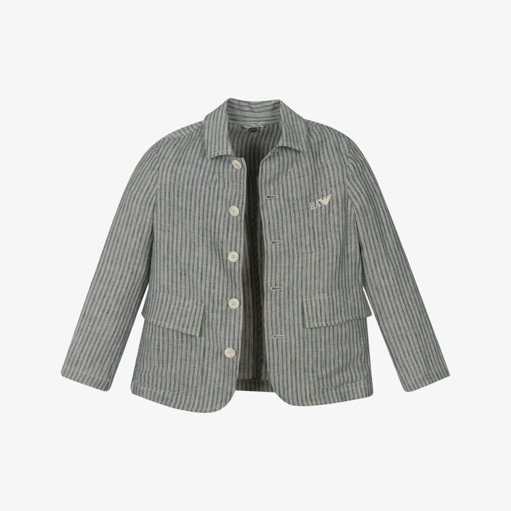 Emporio Armani-Gentleman's Azure Linen Stripe Blazer | Childrensalon Outlet