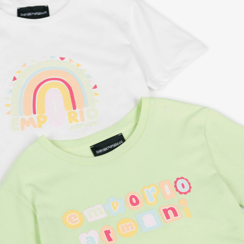 Emporio Armani-Girls 2-Pack White & Green Tees | Childrensalon Outlet