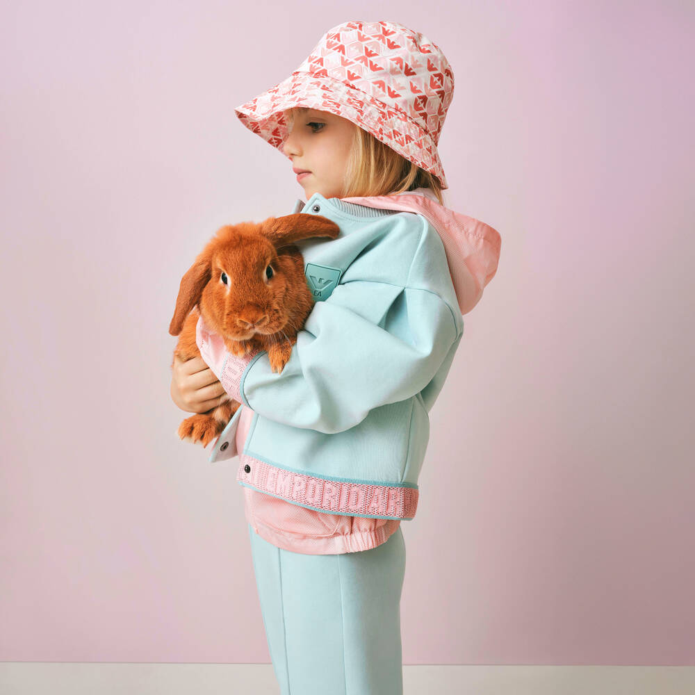Emporio Armani-Girls Aqua Green Tracksuit with Pink Logo Trim | Childrensalon Outlet