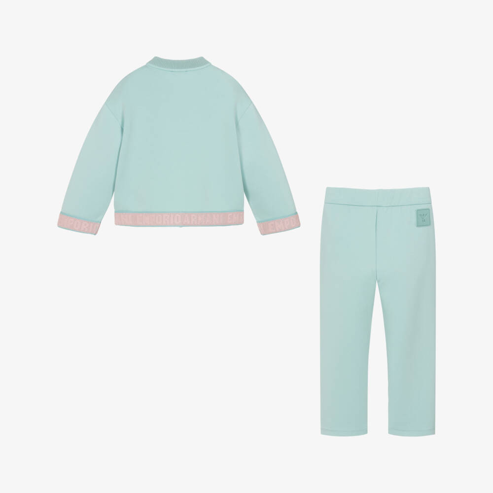 Emporio Armani-Girls Aqua Green Tracksuit with Pink Logo Trim | Childrensalon Outlet