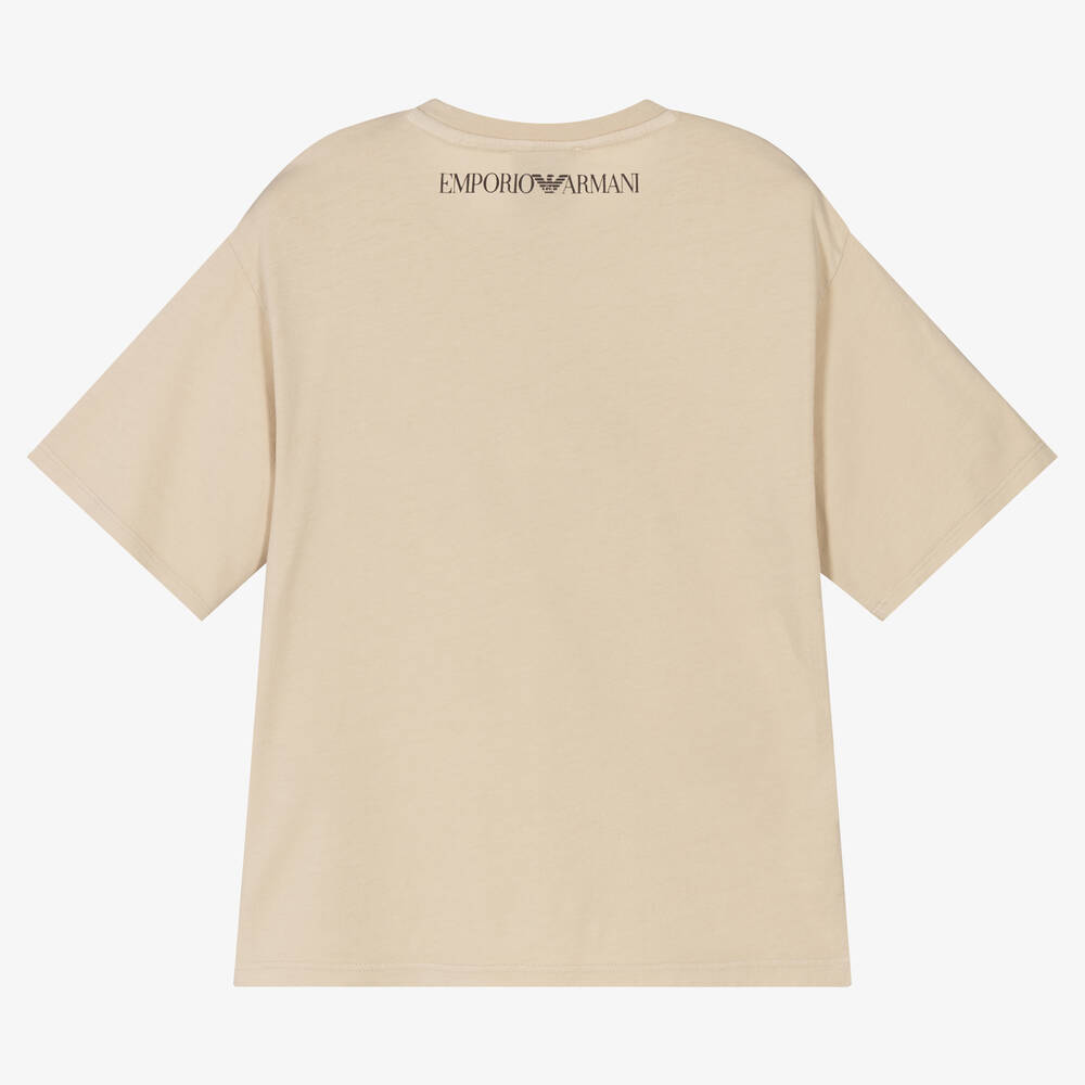 Emporio Armani-Girls Beige Cotton Logo T-Shirt | Childrensalon Outlet