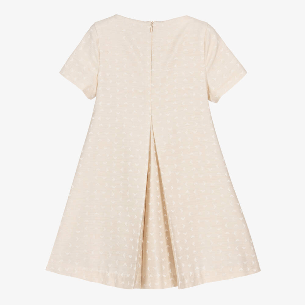 Emporio Armani-Бежевая жаккардовая платье с орлом для девочек | Childrensalon Outlet