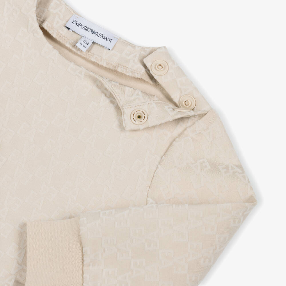 Emporio Armani-Girls Beige Jersey EA Logo Dress | Childrensalon Outlet