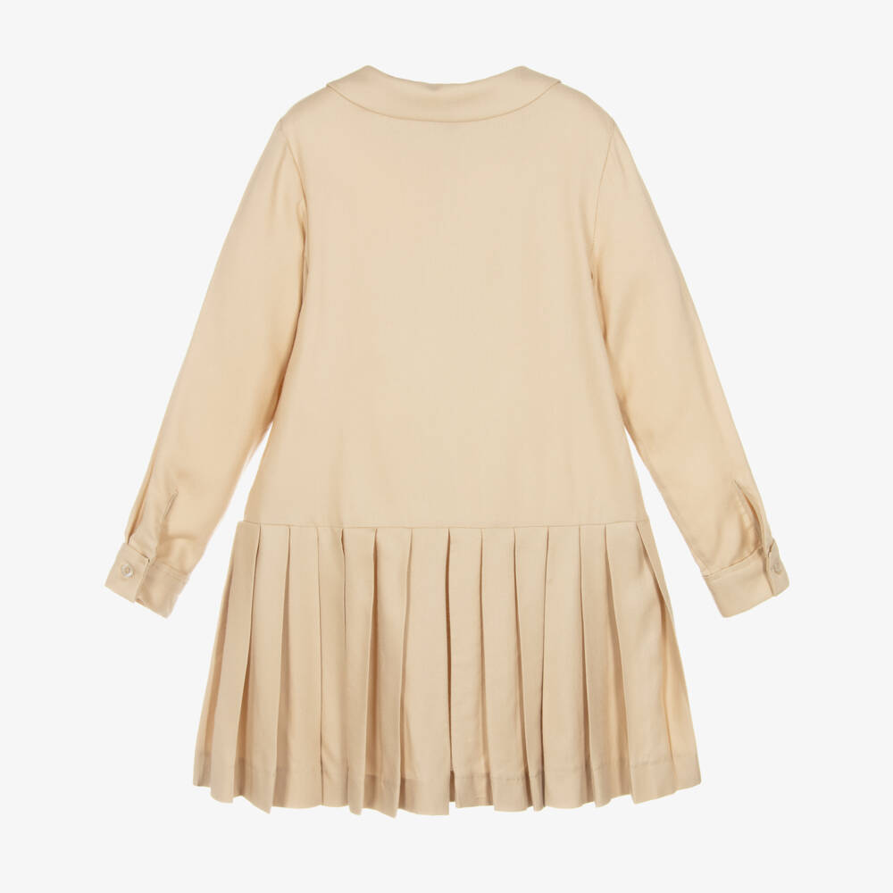 Emporio Armani-Girls Beige Pleated Waist Dress | Childrensalon Outlet