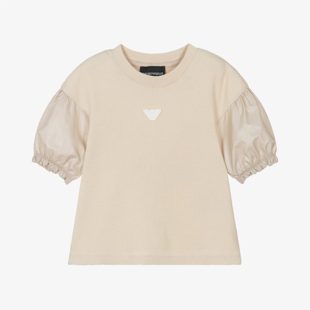 Emporio Armani-Girls Beige Waffle Knit Blouse | Childrensalon Outlet