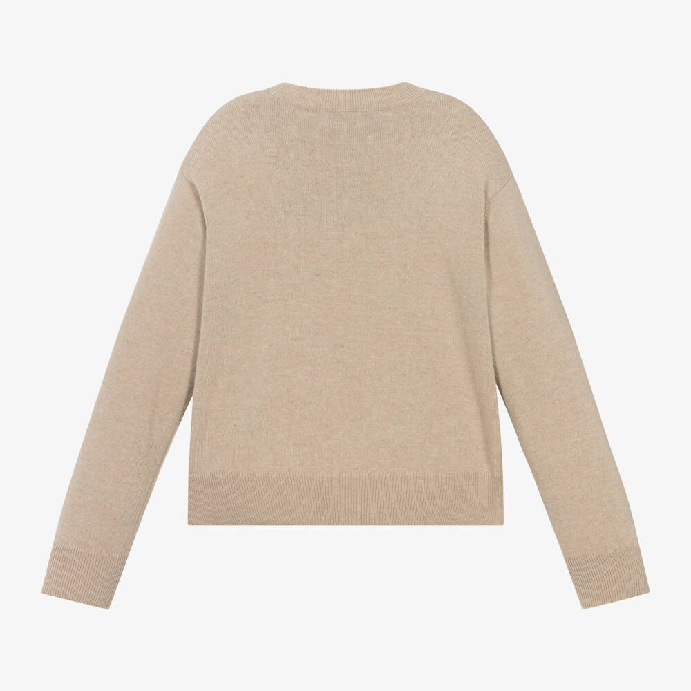 إEmporio Armani-بلوفر صوف محبوك لون بيج للبنات | Childrensalon Outlet