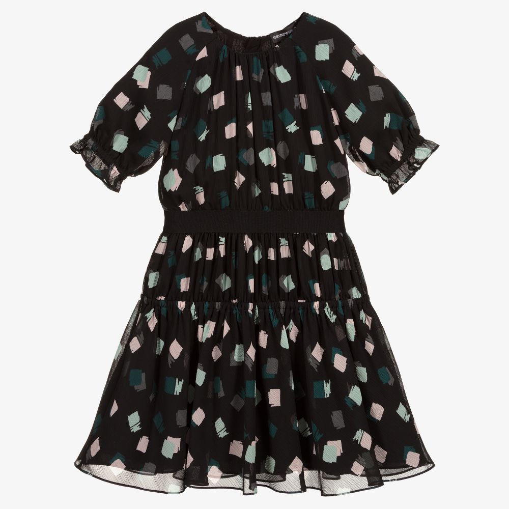 Emporio Armani - Черное шифоновое платье для девочек | Childrensalon